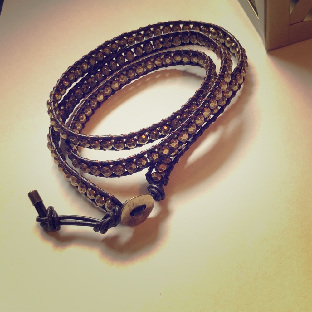 ❗️3/$7 Gold beaded leather coil bracelet